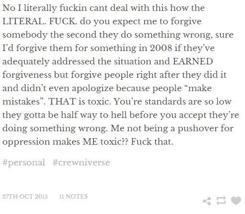 A Tumblr reaction post from the aftermath of the Zamii070 incident, criticizing the Steven Universe crew ('crewniverse') for defending the artist too readily.