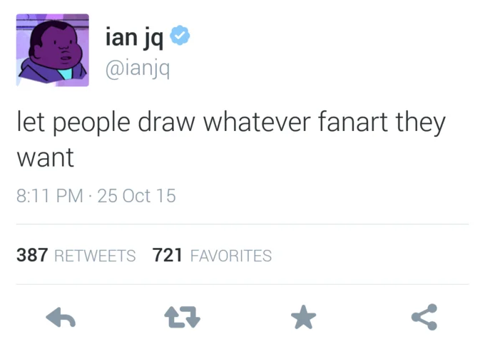 Steven Universe co-creator Ian Jones-Quartey publicly defended Zamii070 and fan artists in general, tweeting 'let people draw whatever fanart they want' in October 2015.