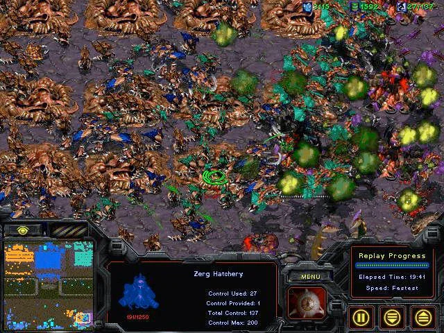 Classic StarCraft Zerg Rush replay.