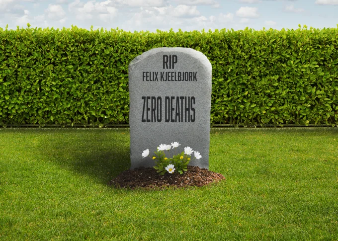 A gravestone edit joking about PewDiePie (Felix Kjellberg) achieving 'Zero Deaths'.