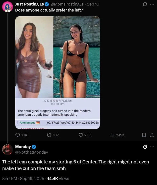 A 4chan thread reacting to Zoe's weight loss, coining the 'antic greek tragedy' framing that later spread on Twitter.