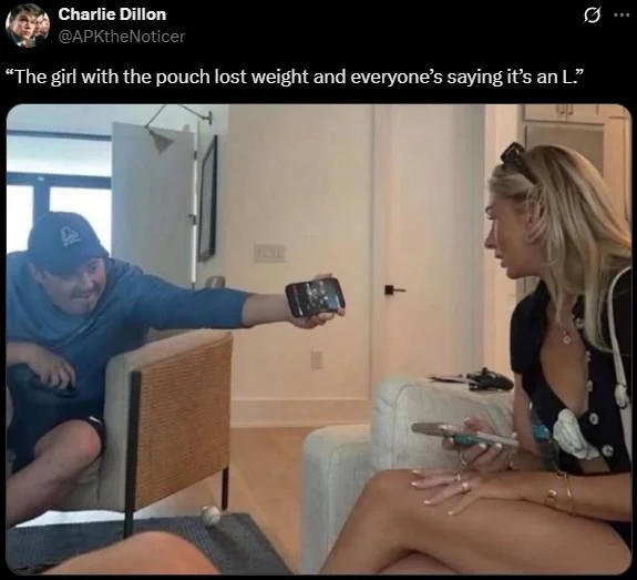 A viral reaction tweet framing Zoe's weight loss as an argument against Ozempic use.