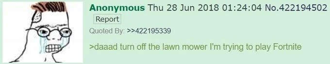 Lawn mower Fortnite interruption meme.