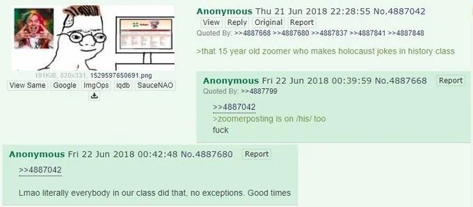 Zoomer meme spreading across boards.