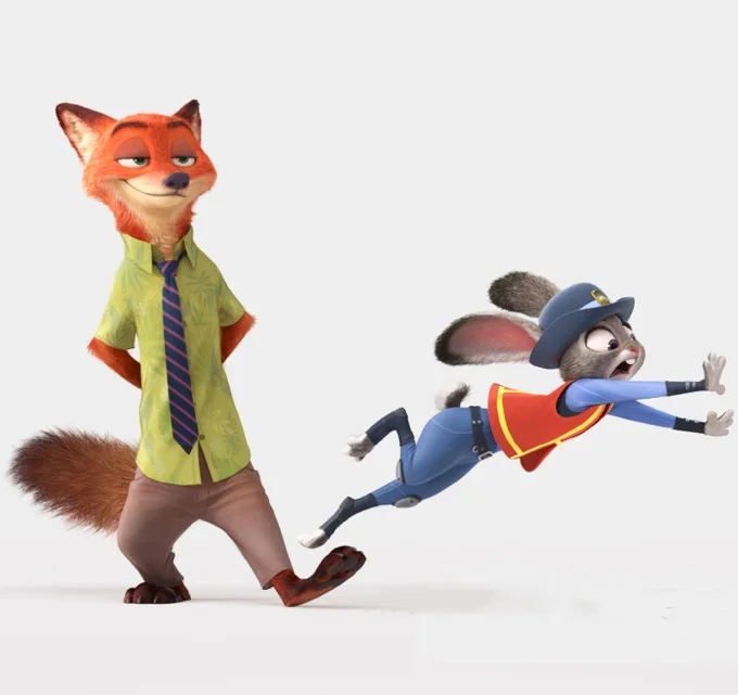 Official promotional artwork of Nick Wilde and Judy Hopps, the two central characters of Disney's Zootopia (2016).